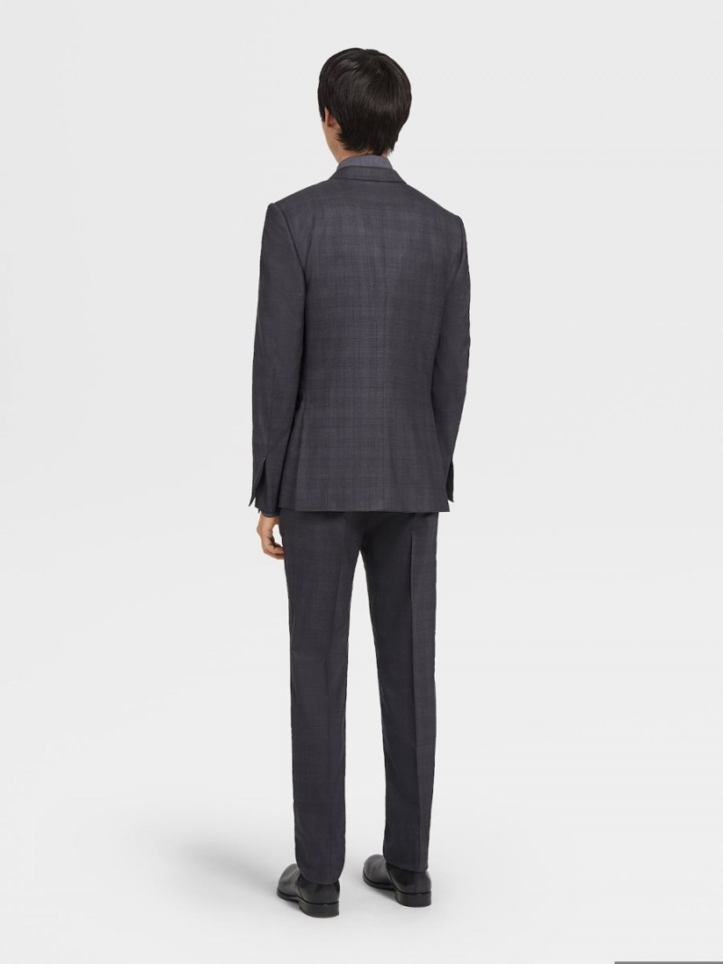 Dark Grey Zegna Prince Of Wales Centoventimila Wool Suit | GNKUMSJ-16