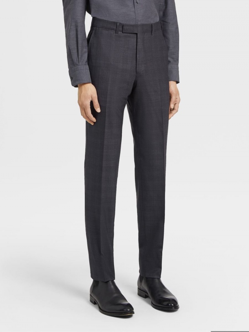 Dark Grey Zegna Prince Of Wales Centoventimila Wool Suit | GNKUMSJ-16