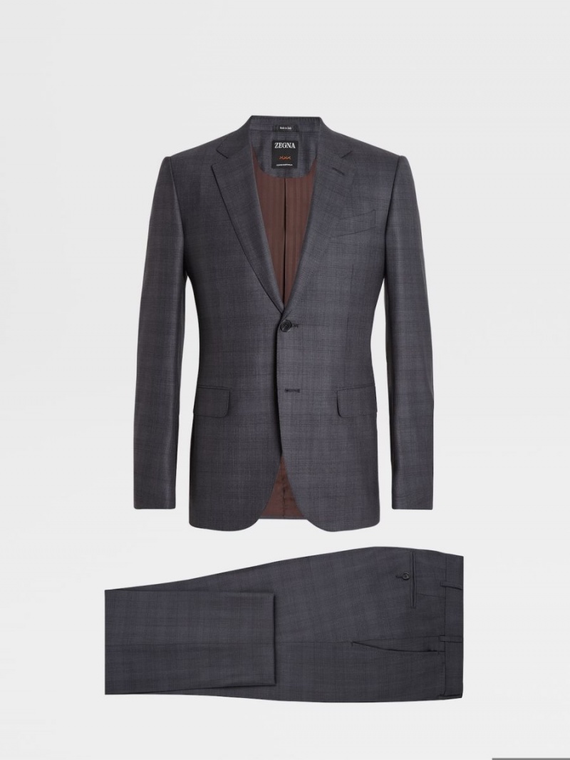 Dark Grey Zegna Prince Of Wales Centoventimila Wool Suit | GNKUMSJ-16