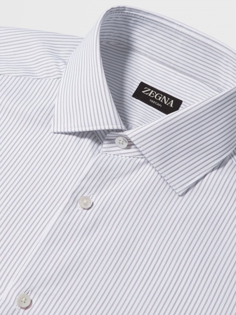 Dark Grey / White Zegna Micro-striped Trecapi Cotton Shirt | KDBJWZF-74