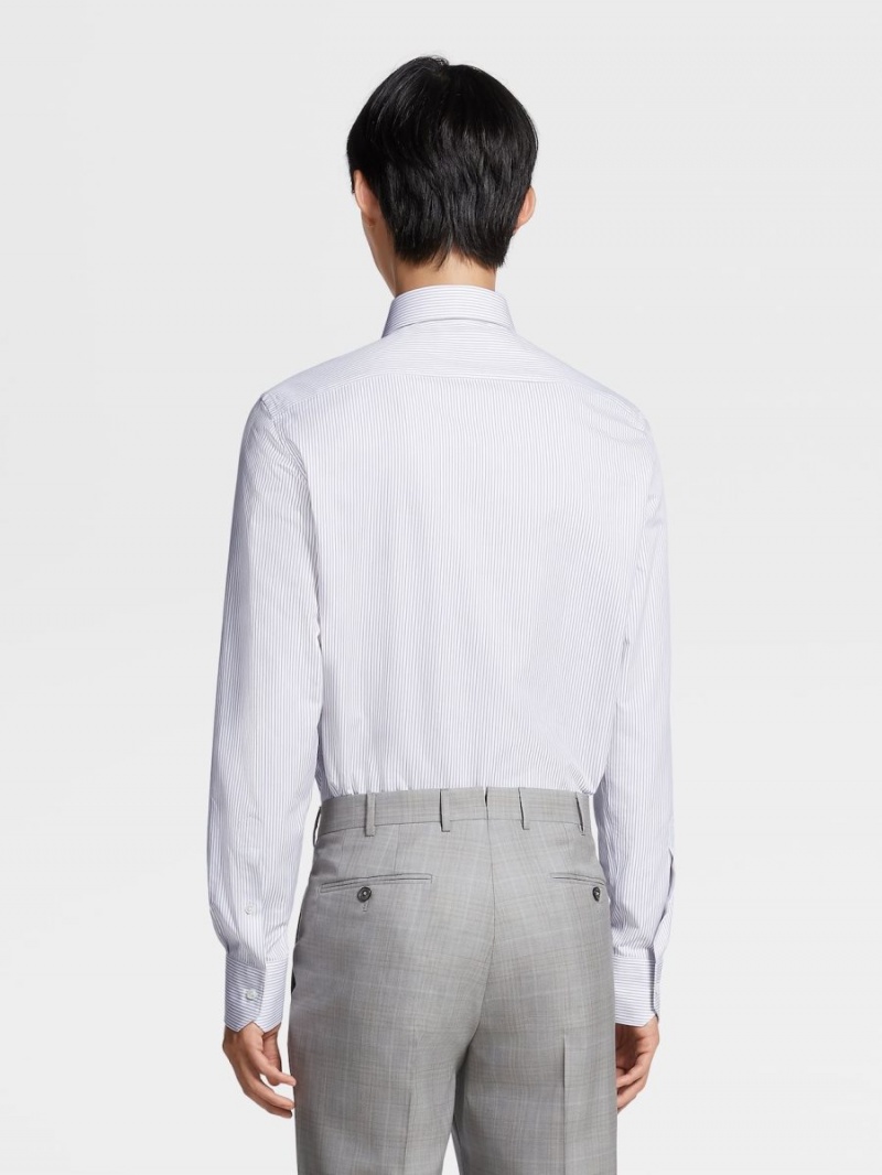 Dark Grey / White Zegna Micro-striped Trecapi Cotton Shirt | KDBJWZF-74