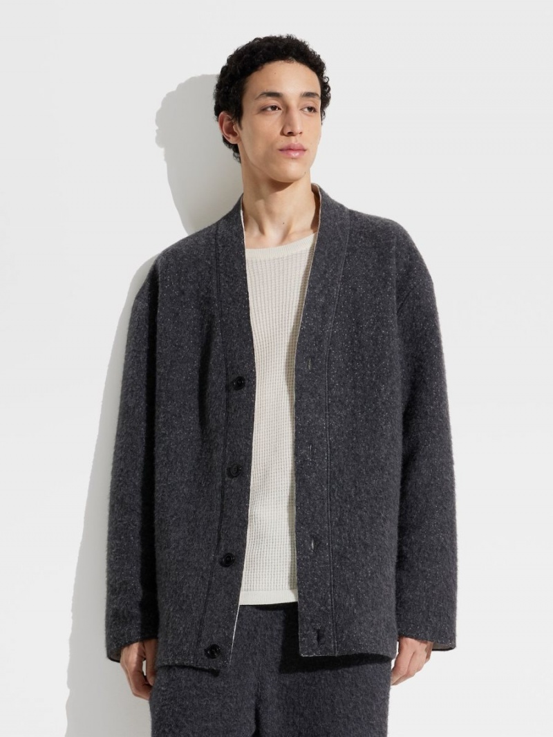 Dark Grey / White Zegna The Elder Statesman Oasi Cashmere Cardigan | RBNTEXH-82