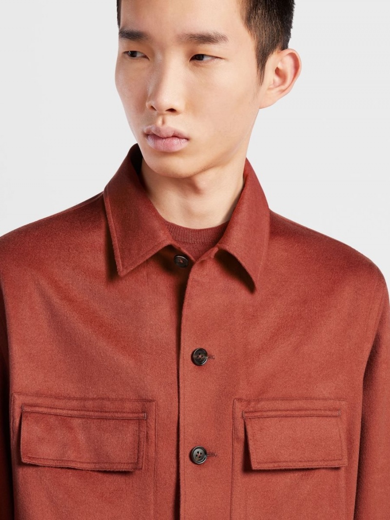 Dark Red Zegna Oasi Cashmere Alba Overshirt | VKCENJS-75