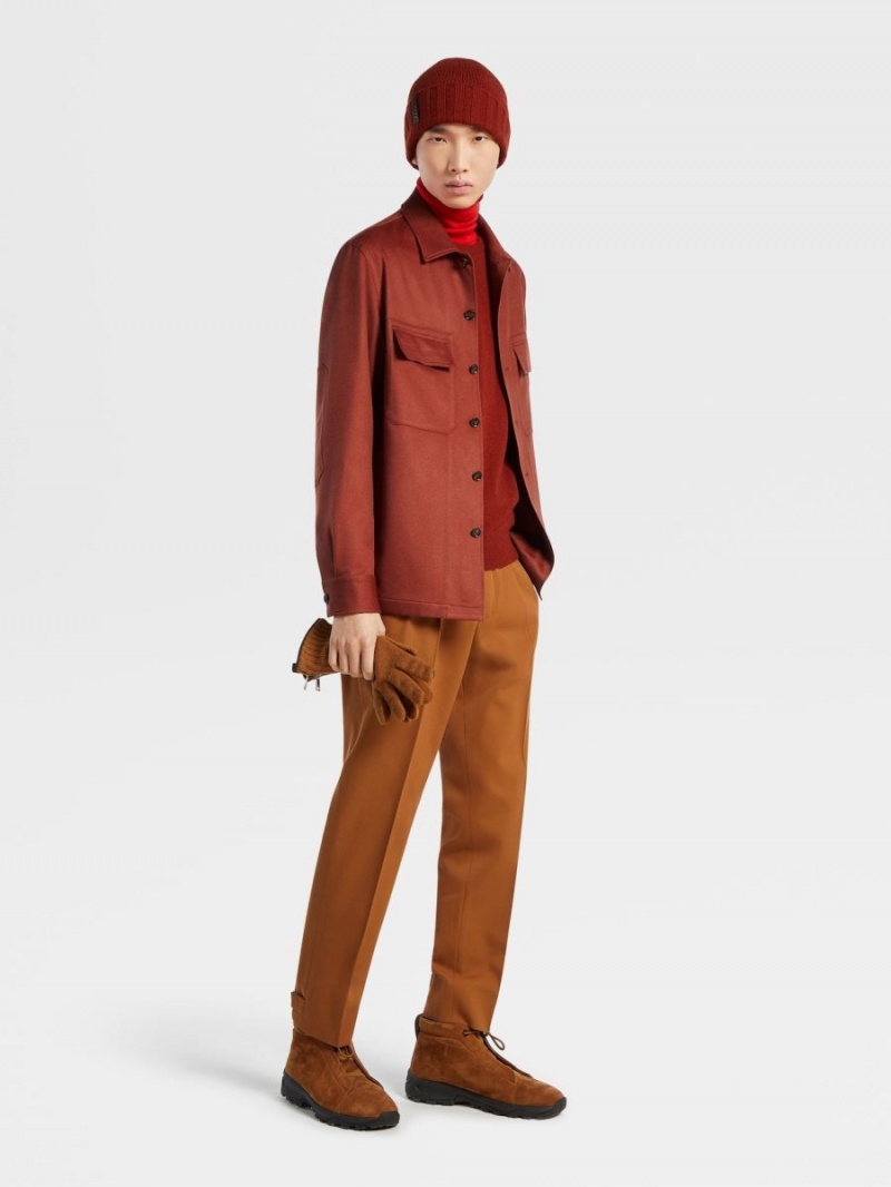 Dark Red Zegna Oasi Cashmere Alba Overshirt | VKCENJS-75