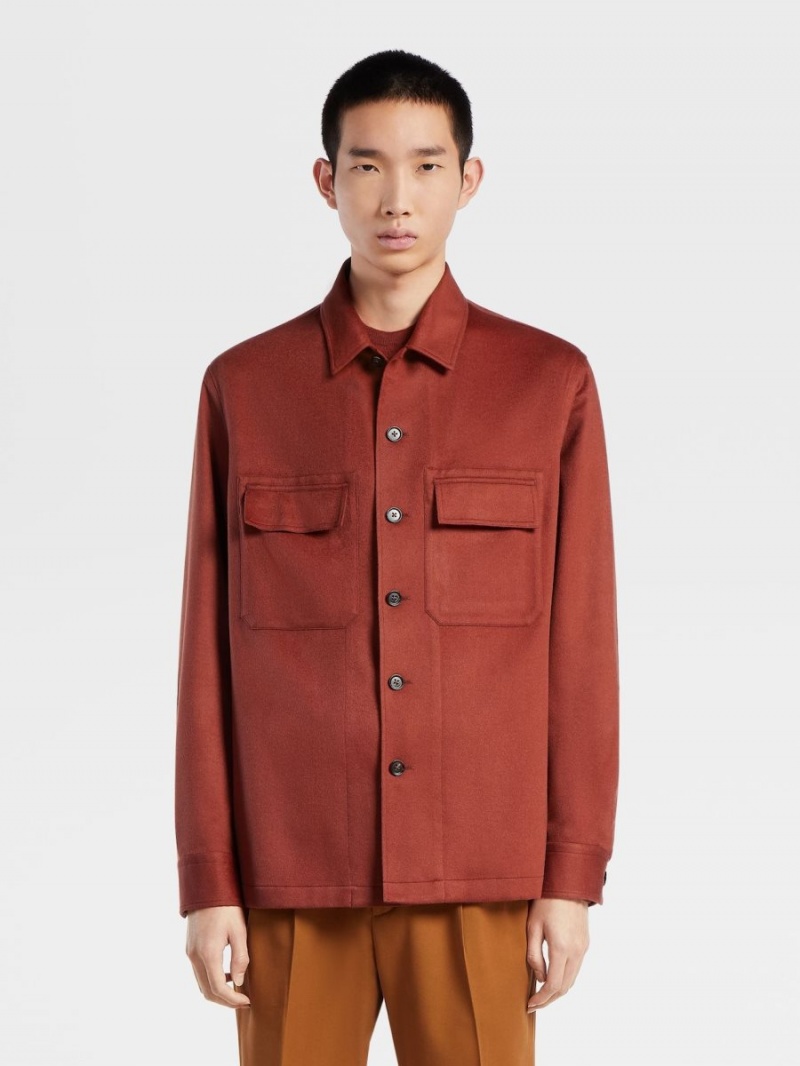 Dark Red Zegna Oasi Cashmere Alba Overshirt | VKCENJS-75