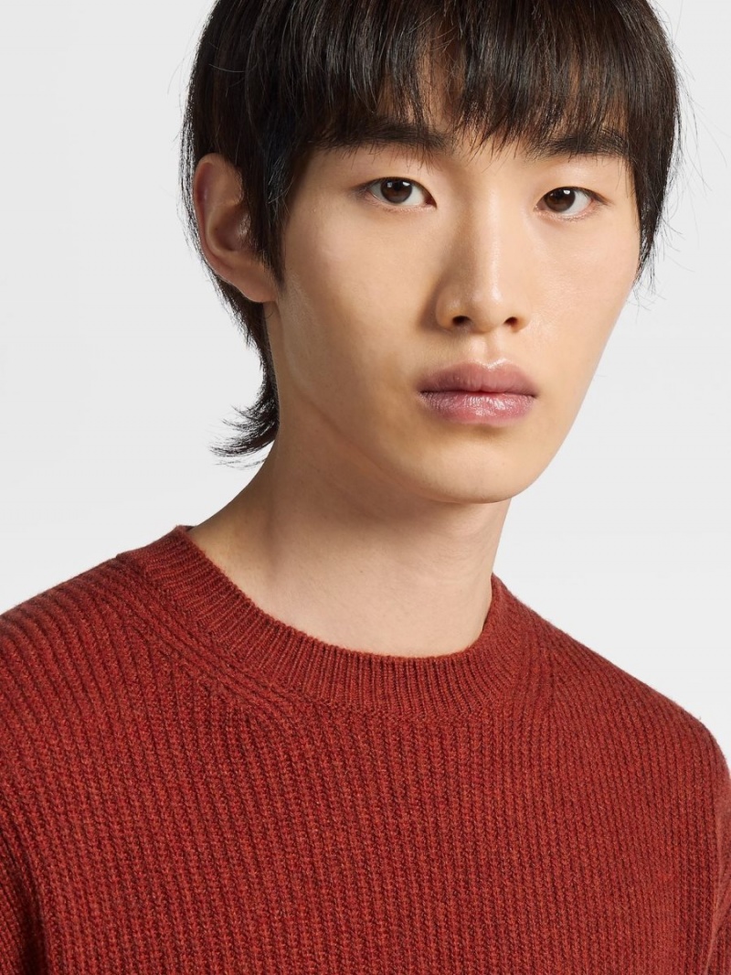 Dark Red Zegna Oasi Cashmere Crewneck | FKXWBJM-02