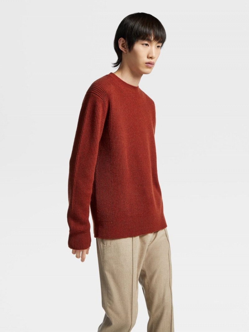 Dark Red Zegna Oasi Cashmere Crewneck | FKXWBJM-02