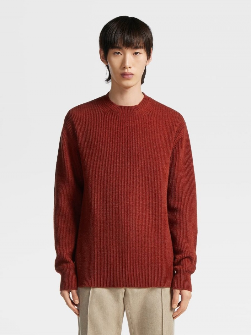 Dark Red Zegna Oasi Cashmere Crewneck | FKXWBJM-02