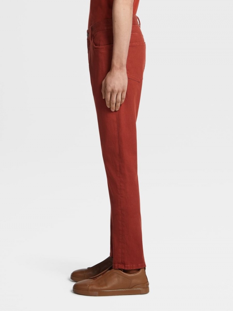 Dark Red Zegna Stretch Cotton Roccia Pants | QPSNELC-37