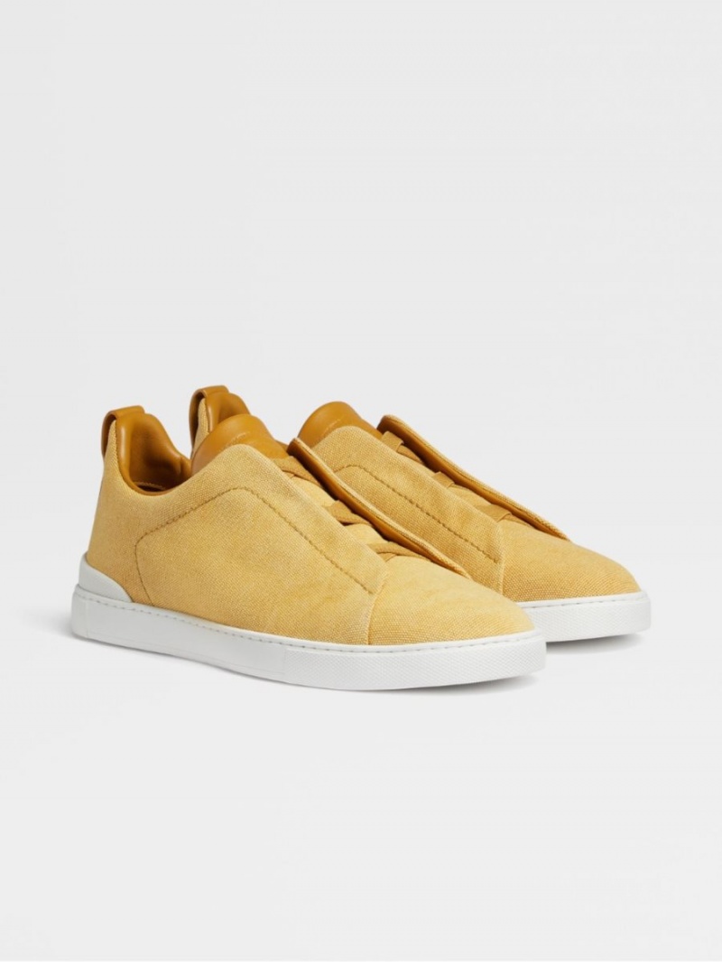 Dark Yellow Zegna Canvas Triple Stitch Sneakers | GLVPKAI-26