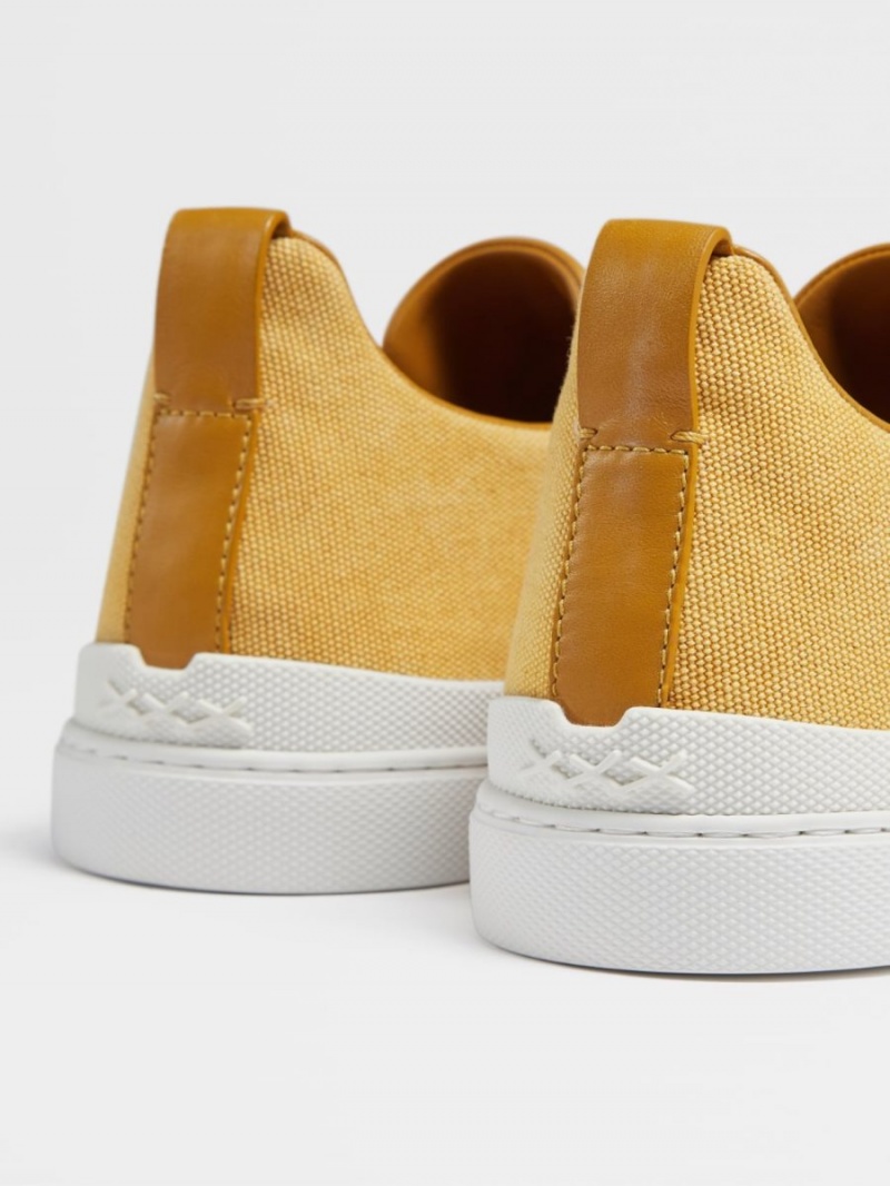 Dark Yellow Zegna Canvas Triple Stitch Sneakers | GLVPKAI-26