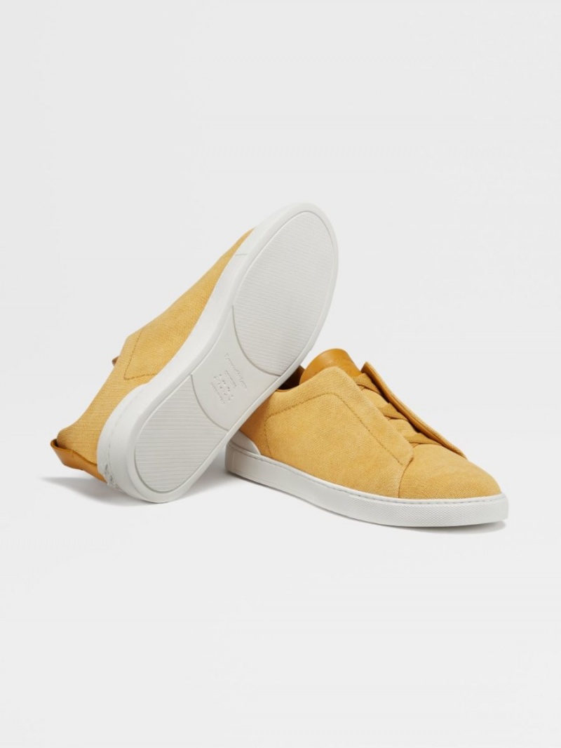 Dark Yellow Zegna Canvas Triple Stitch Sneakers | GLVPKAI-26