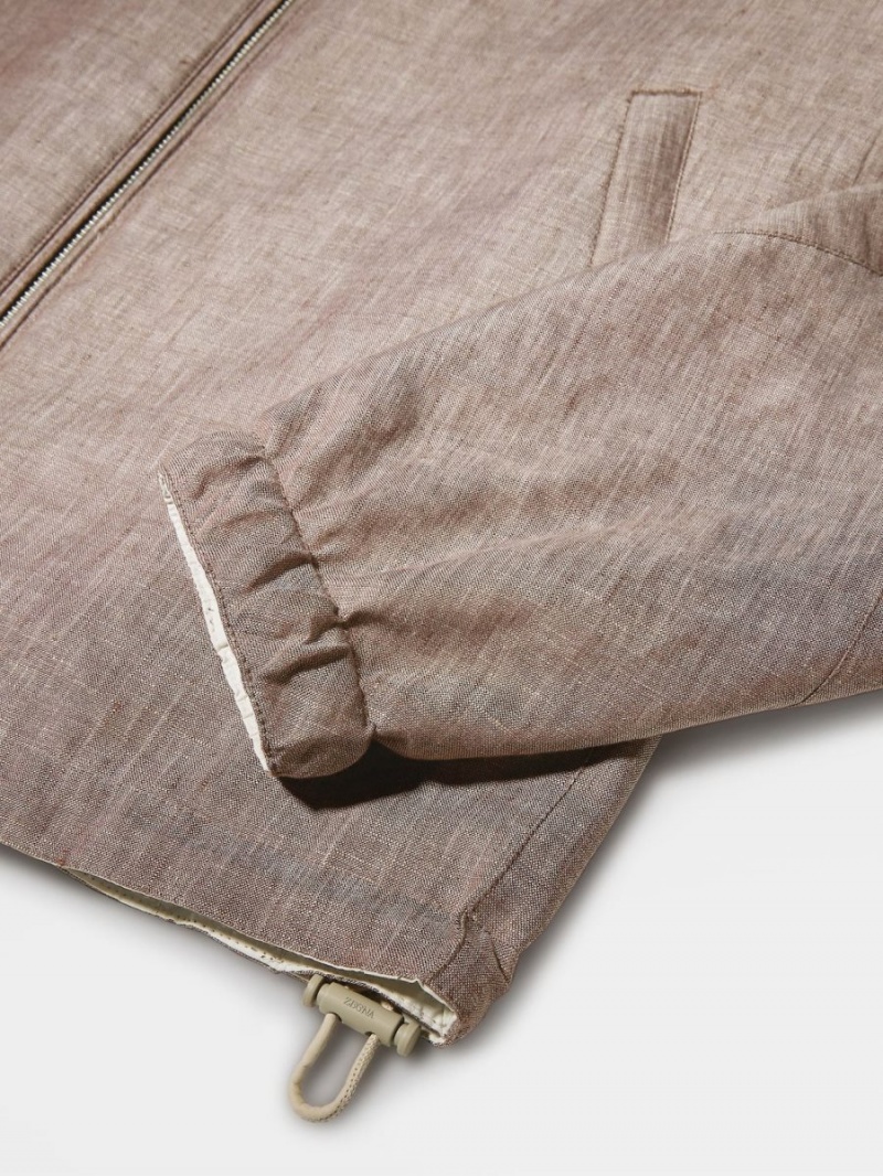 Grey Brown Zegna Pure Linen Blouson | EKTACGR-12