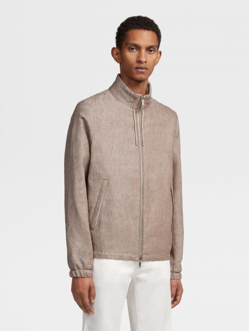 Grey Brown Zegna Pure Linen Blouson | EKTACGR-12