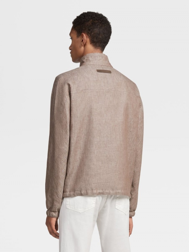 Grey Brown Zegna Pure Linen Blouson | EKTACGR-12