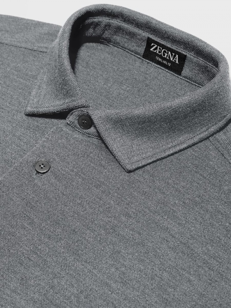 Grey Zegna 12milmil12 Wool Polo Shirt | QPVETIU-49