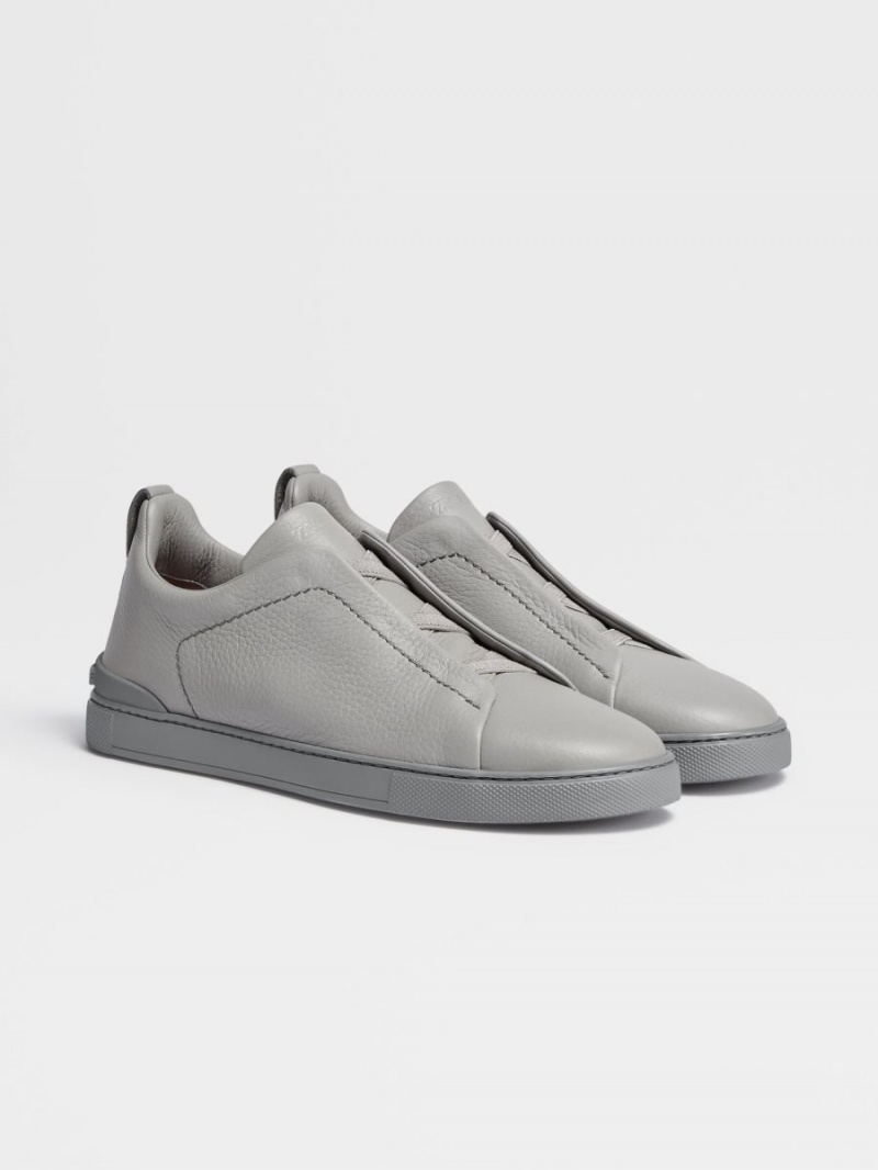 Grey Zegna Deerskin Triple Stitch Sneakers | YAQZRKJ-37