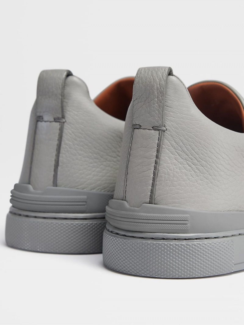 Grey Zegna Deerskin Triple Stitch Sneakers | YAQZRKJ-37