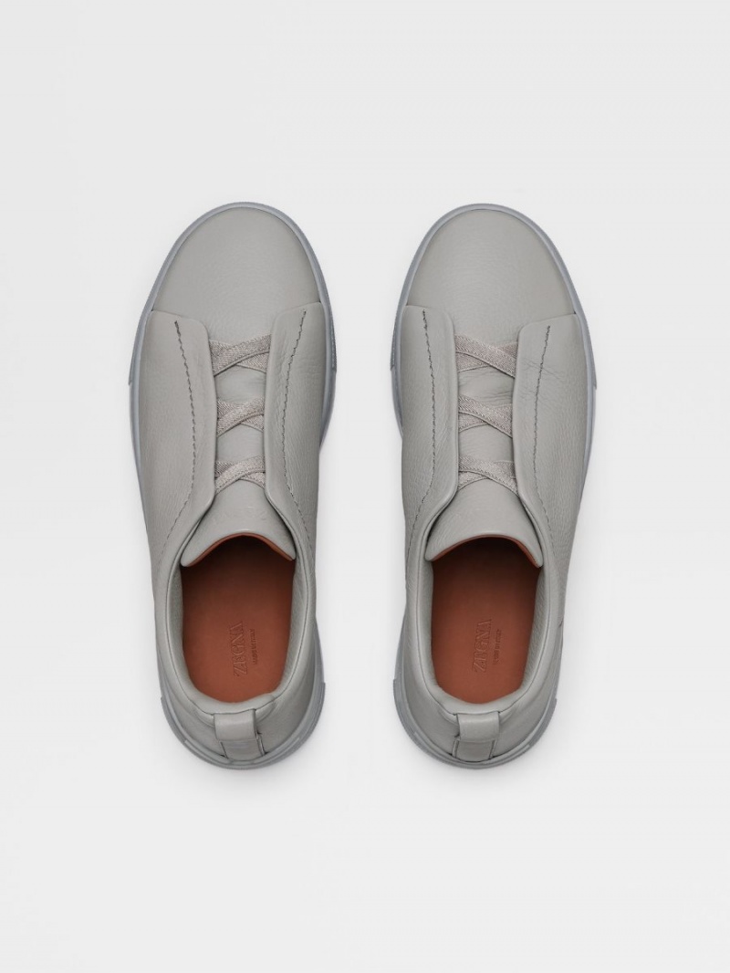 Grey Zegna Deerskin Triple Stitch Sneakers | YAQZRKJ-37