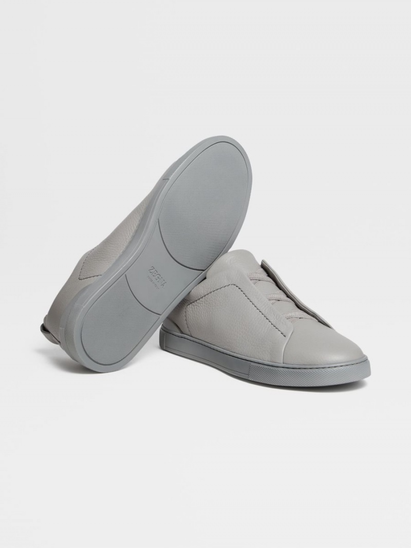 Grey Zegna Deerskin Triple Stitch Sneakers | YAQZRKJ-37