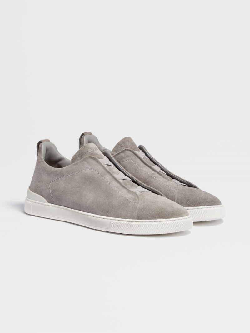 Grey Zegna Suede Triple Stitch Sneakers | GWRMSLT-46