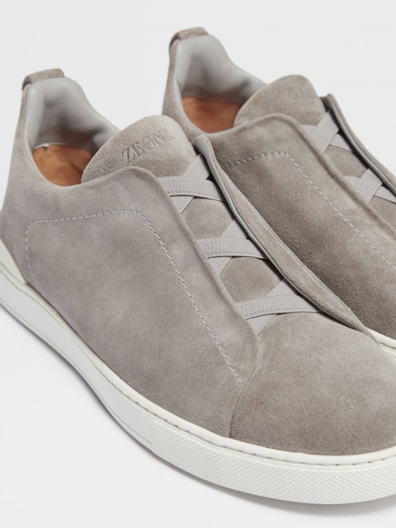 Grey Zegna Suede Triple Stitch Sneakers | GWRMSLT-46