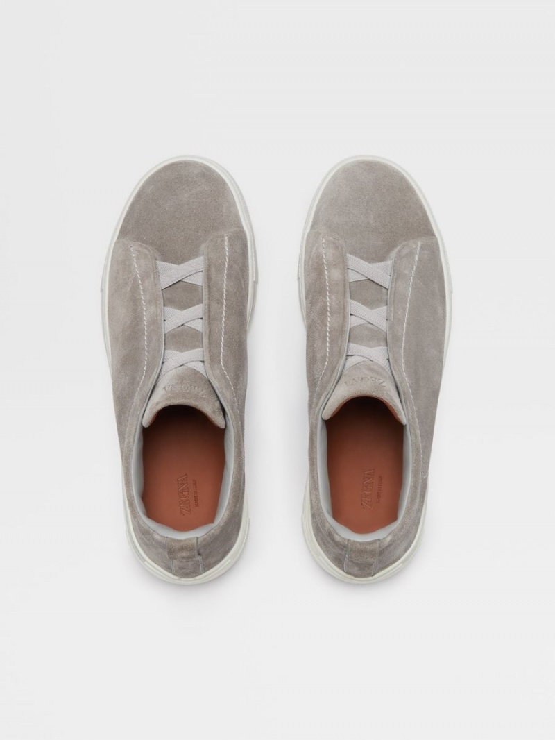 Grey Zegna Suede Triple Stitch Sneakers | GWRMSLT-46