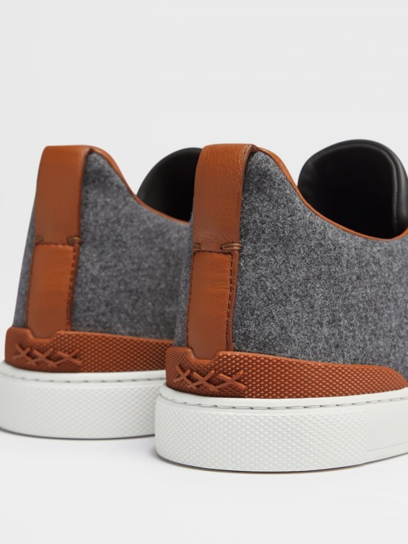 Grey Zegna #usetheexisting Wool Flannel Triple Stitch Low Top Sneakers | IRZMSAC-87