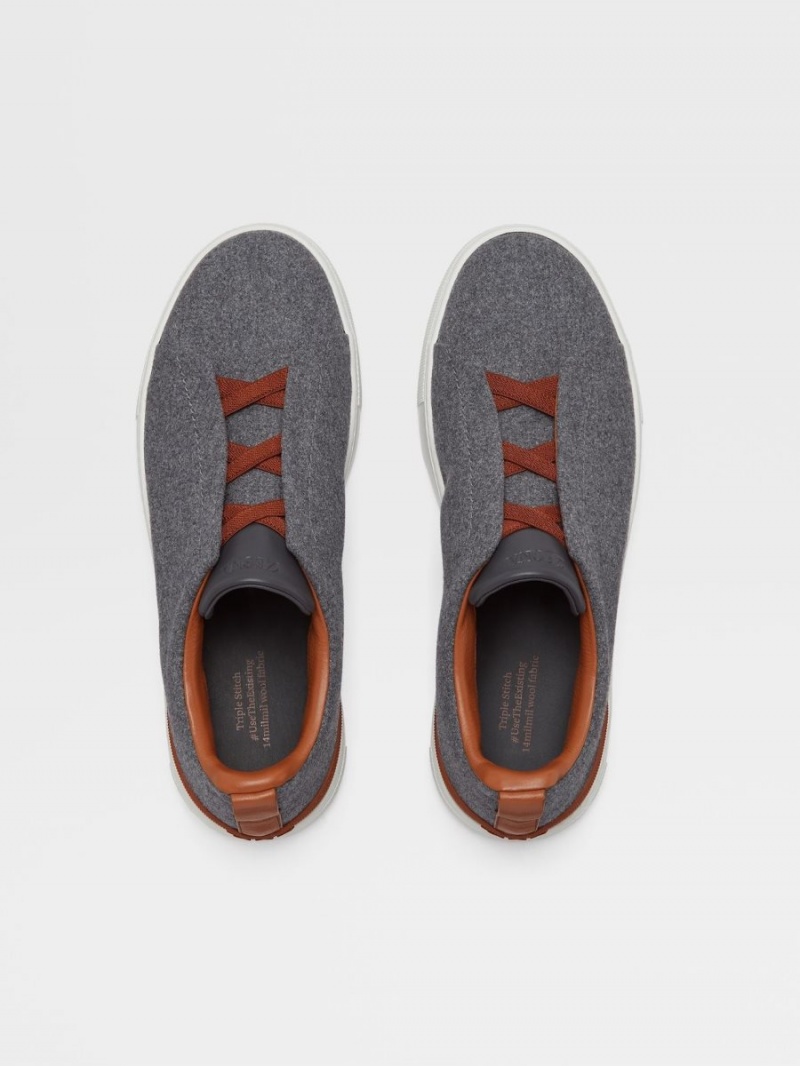 Grey Zegna #usetheexisting Wool Flannel Triple Stitch Low Top Sneakers | IRZMSAC-87