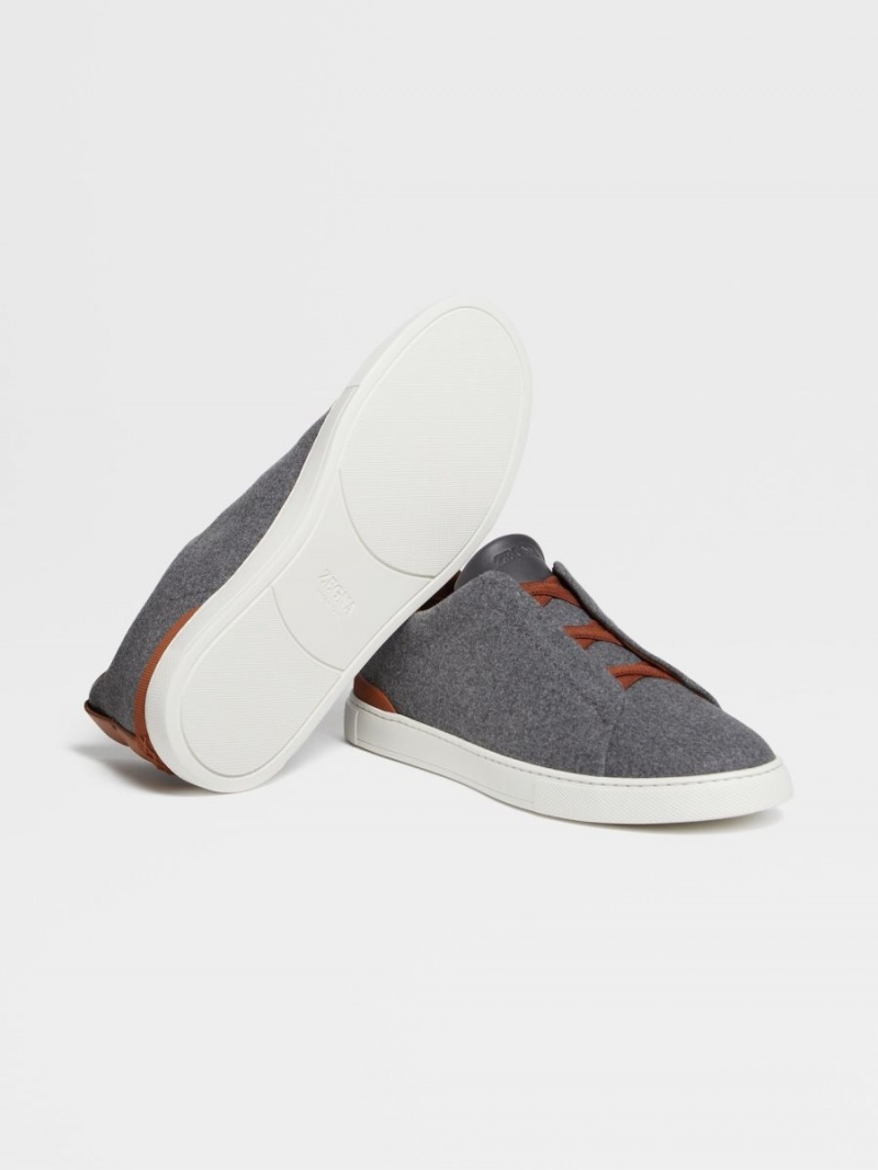 Grey Zegna #usetheexisting Wool Flannel Triple Stitch Low Top Sneakers | IRZMSAC-87