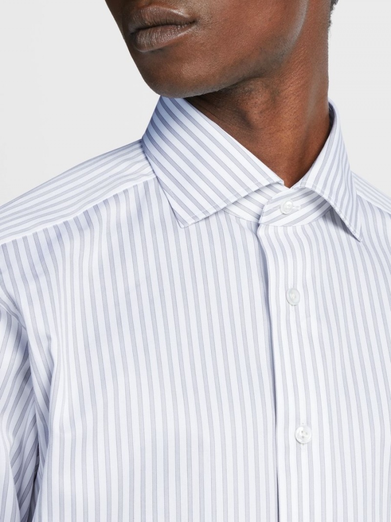 Grey / White Zegna Striped Sea Island Cotton Shirt | AIRPDYE-28