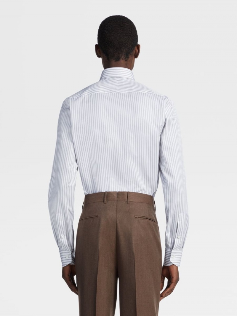 Grey / White Zegna Striped Sea Island Cotton Shirt | AIRPDYE-28