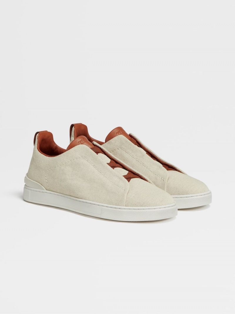 Light Beige Zegna Canvas Triple Stitch Low Top Sneakers | RTSYAGU-58