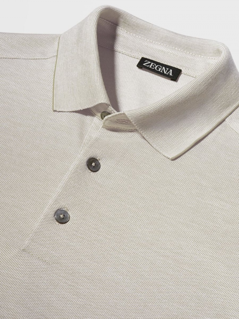 Light Beige Zegna Cotton And Silk Short-sleeve Polo | XYNVEJS-89