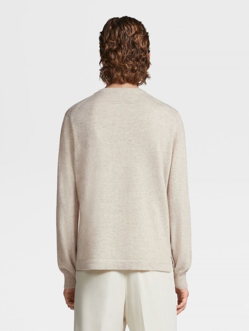 Light Beige Zegna Oasi Cashmere Crewneck | ERKVWJG-67