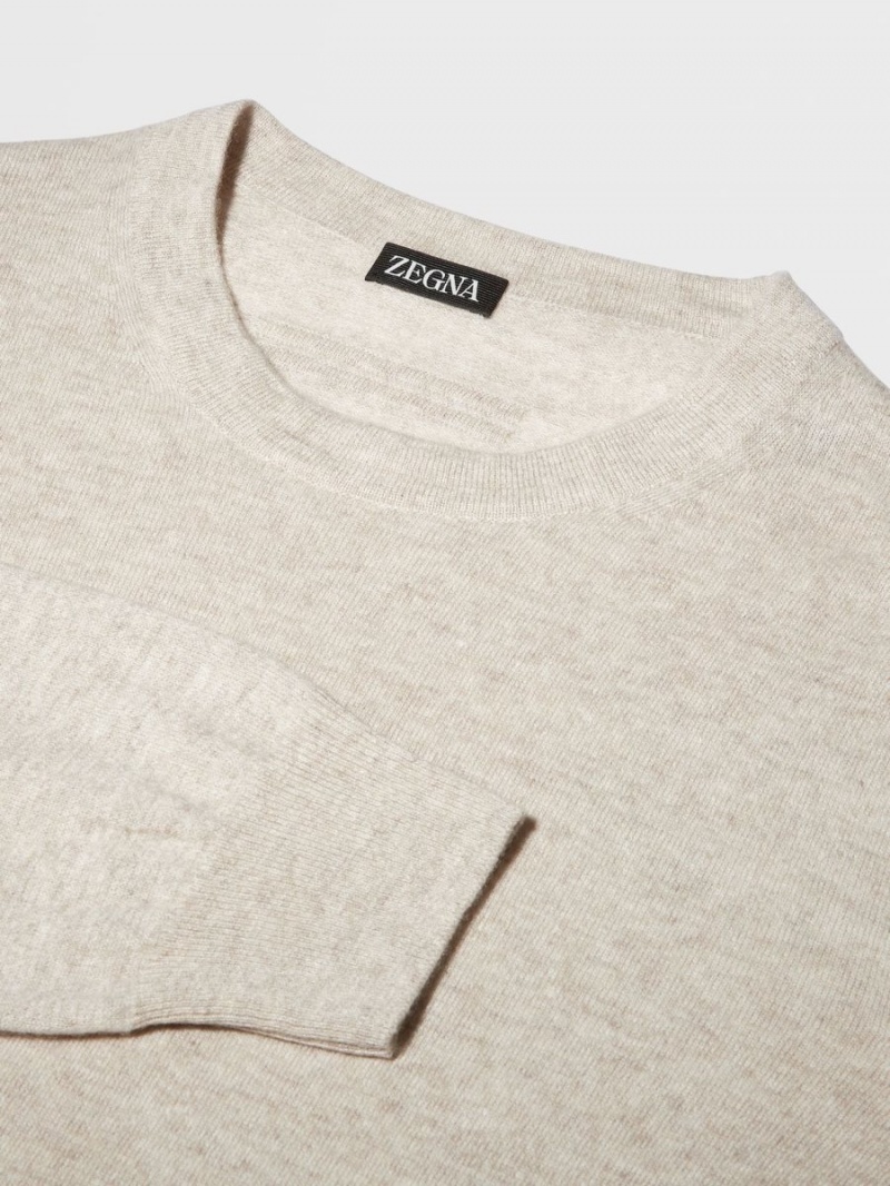 Light Beige Zegna Oasi Cashmere Crewneck | ERKVWJG-67