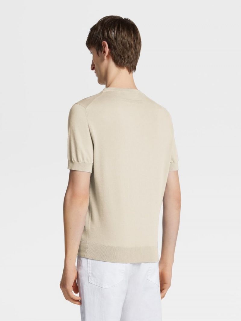 Light Beige Zegna Premium Cotton T-shirt | UBIXJCE-59