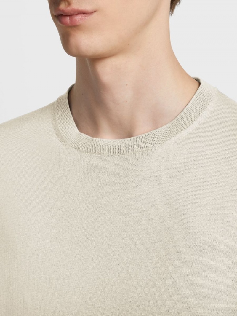 Light Beige Zegna Premium Cotton T-shirt | UBIXJCE-59