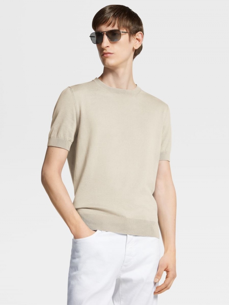 Light Beige Zegna Premium Cotton T-shirt | UBIXJCE-59