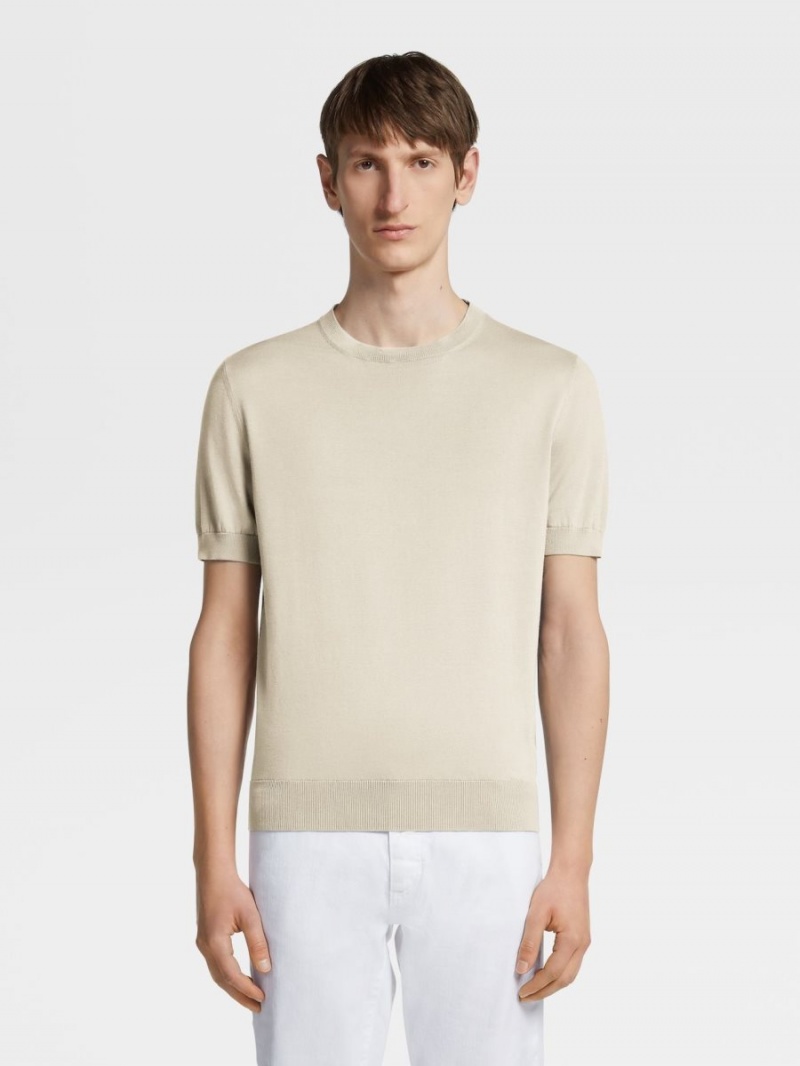 Light Beige Zegna Premium Cotton T-shirt | UBIXJCE-59