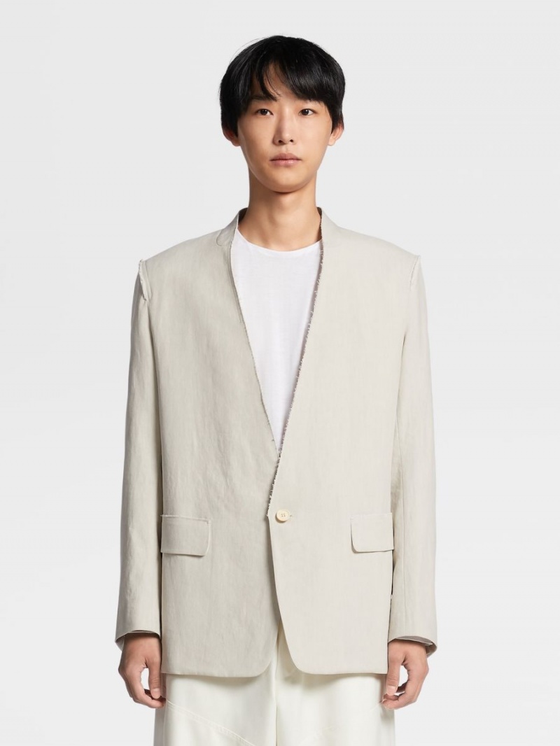 Light Beige Zegna Pure Linen Fashion Show Jacket | ZPYJEBL-69