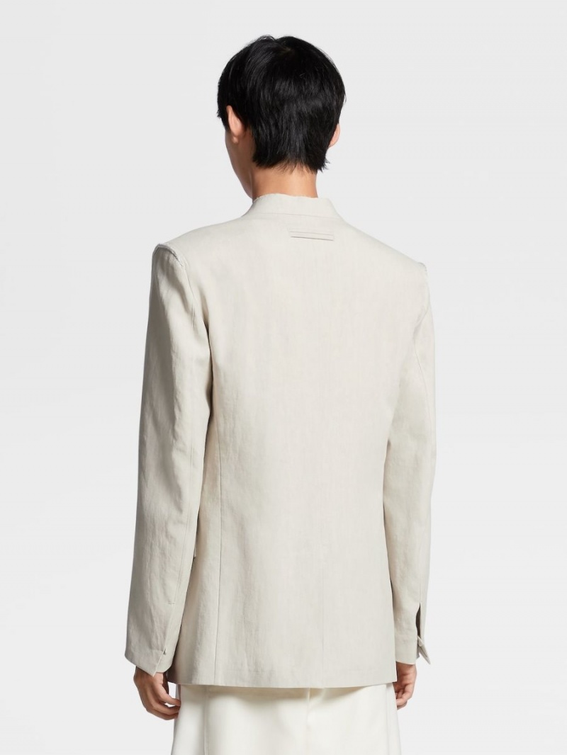 Light Beige Zegna Pure Linen Fashion Show Jacket | ZPYJEBL-69