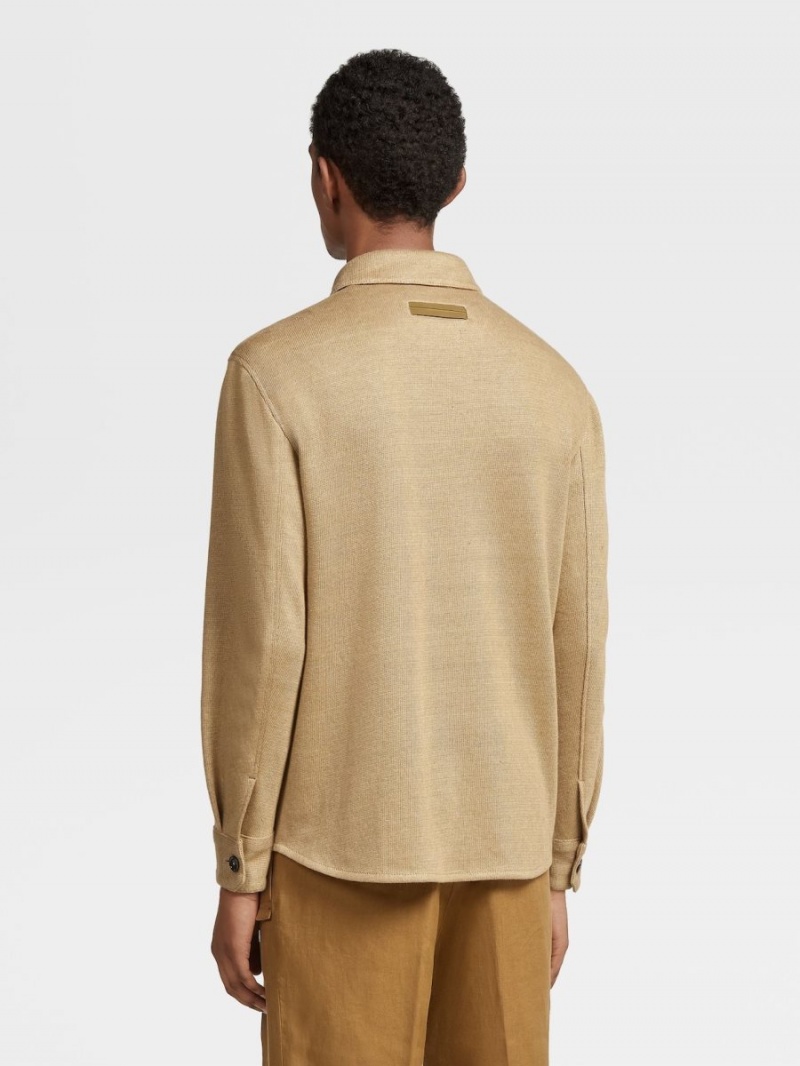 Light Beige Zegna Pure Linen Overshirt | PTCWRZI-21