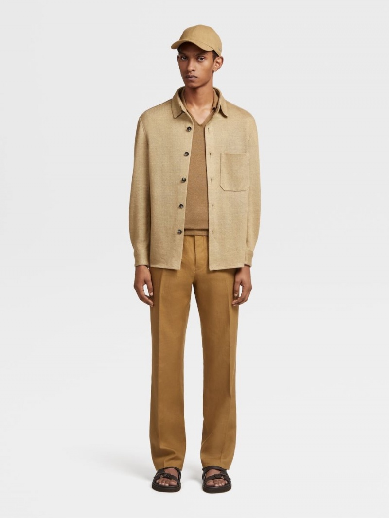 Light Beige Zegna Pure Linen Overshirt | PTCWRZI-21