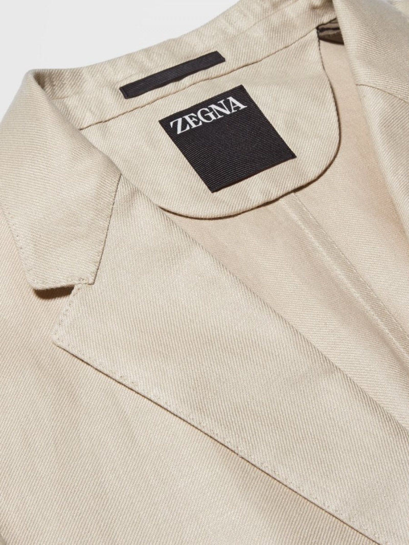 Light Beige Zegna Pure Linen Shirt Jacket | FMHNUVL-04