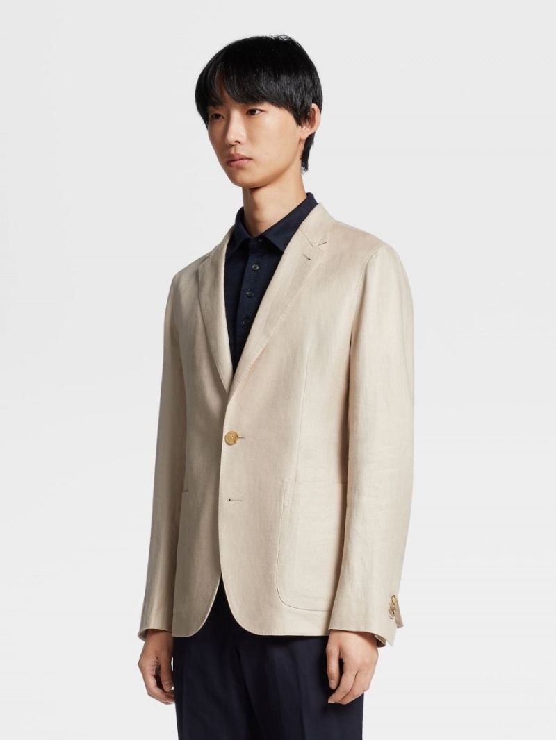 Light Beige Zegna Pure Linen Shirt Jacket | FMHNUVL-04