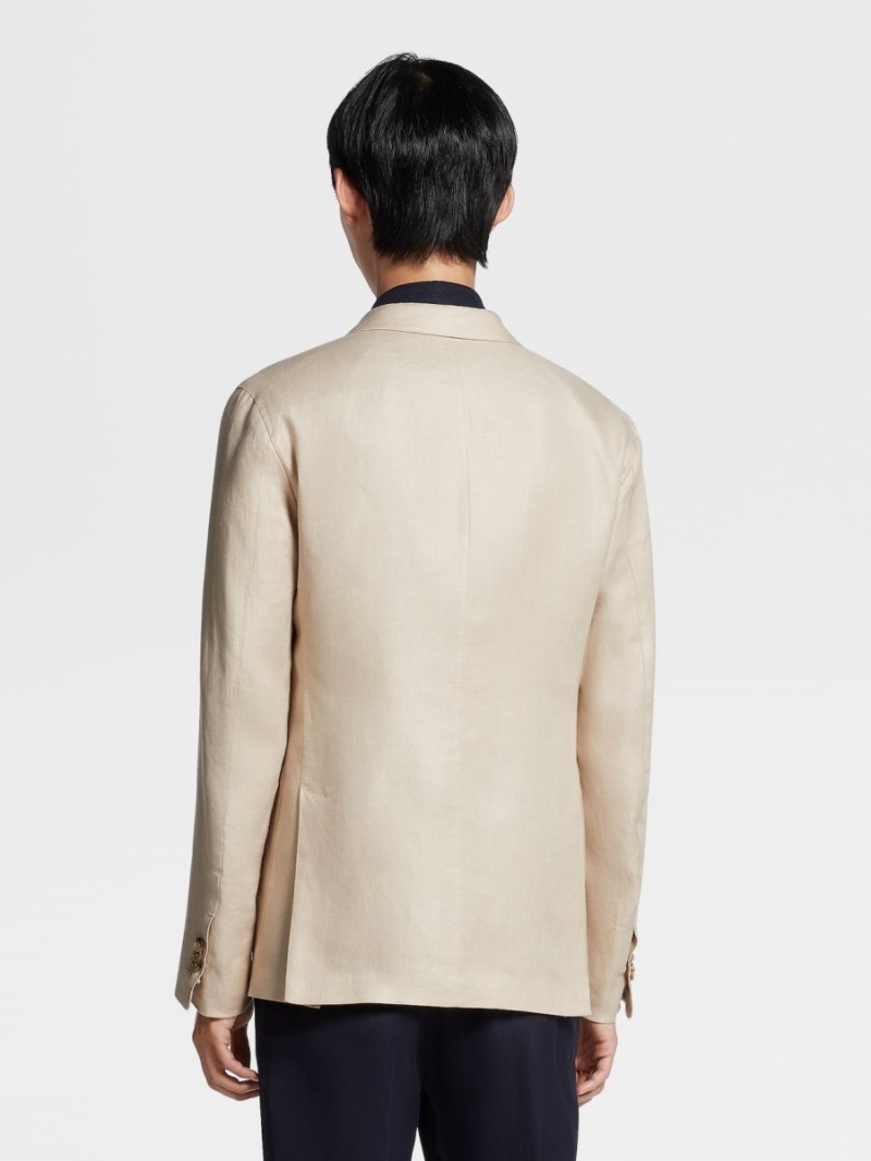 Light Beige Zegna Pure Linen Shirt Jacket | FMHNUVL-04