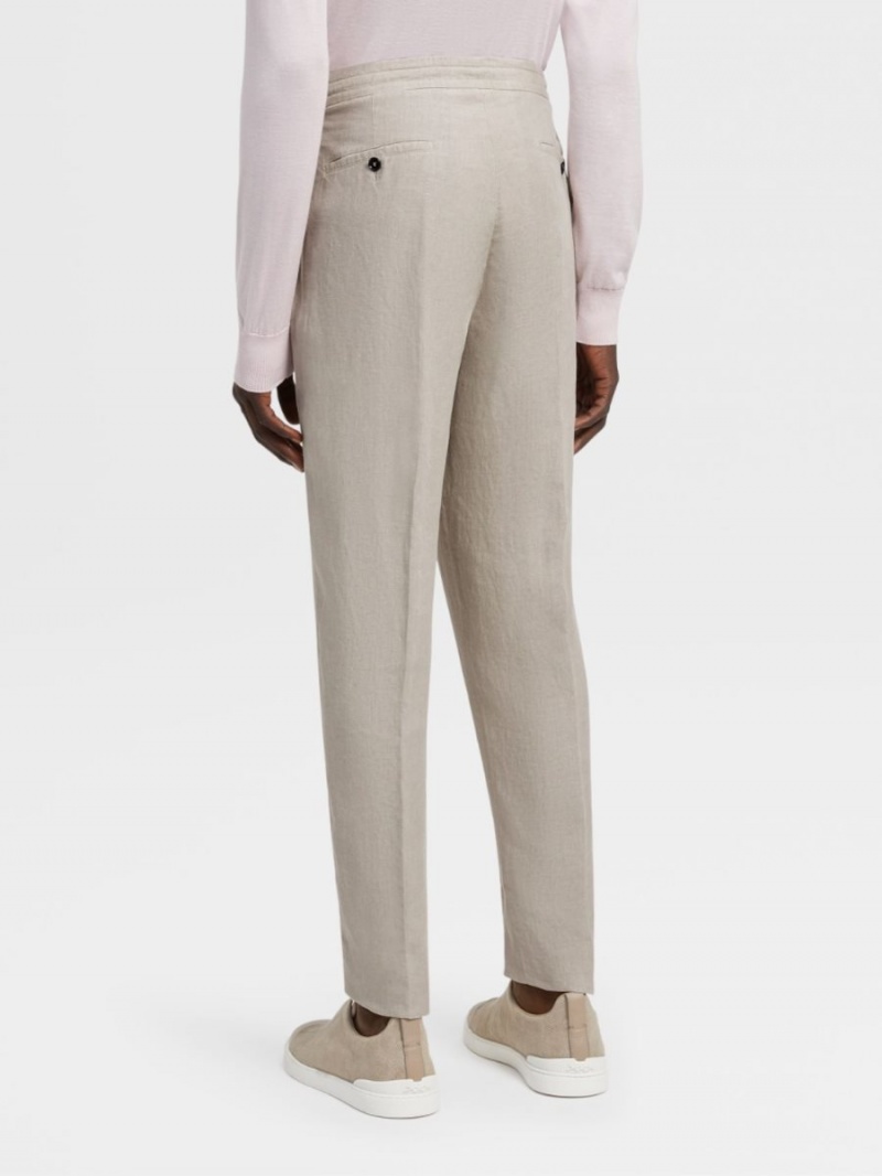 Light Beige Zegna Washed Linen Joggers | FJAMTYG-73