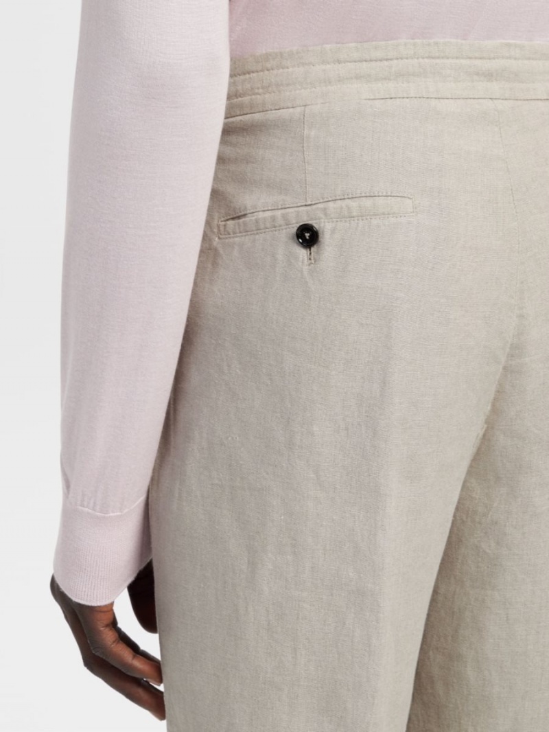 Light Beige Zegna Washed Linen Joggers | FJAMTYG-73