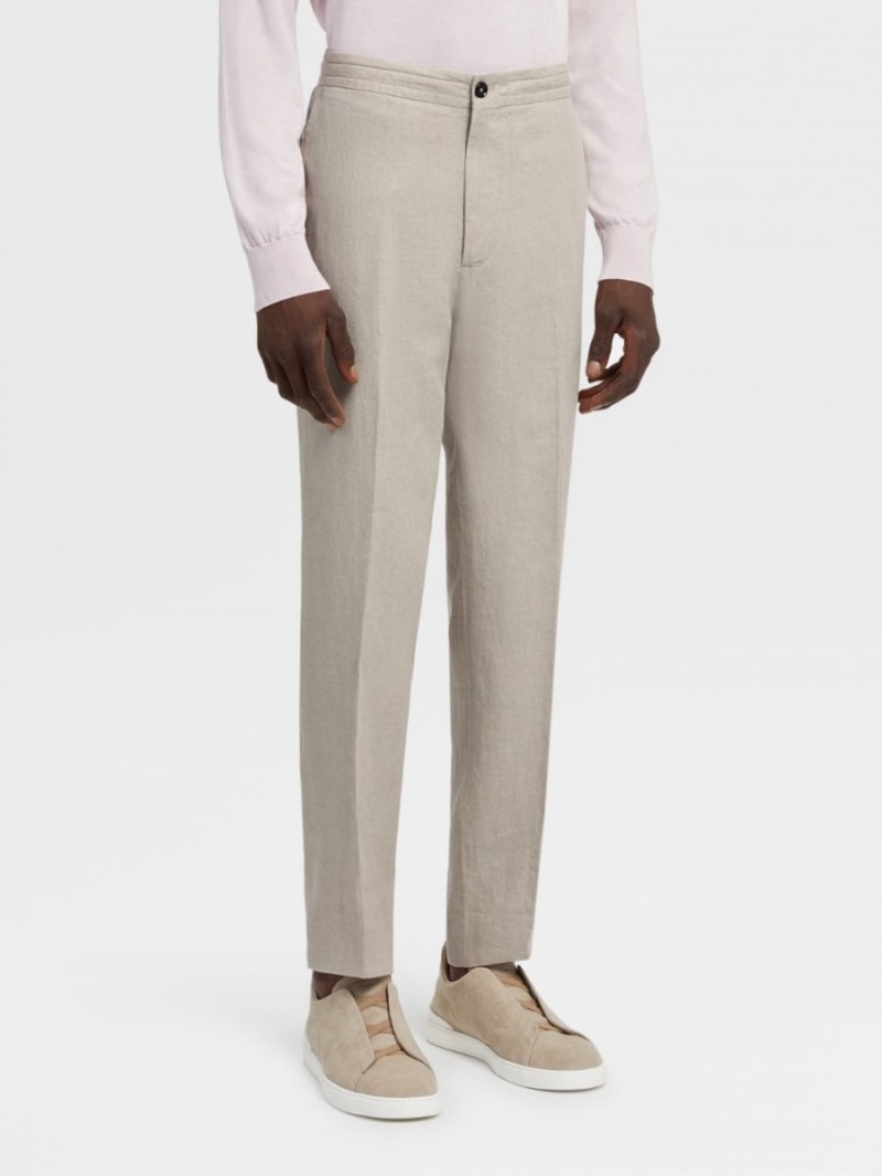 Light Beige Zegna Washed Linen Joggers | FJAMTYG-73